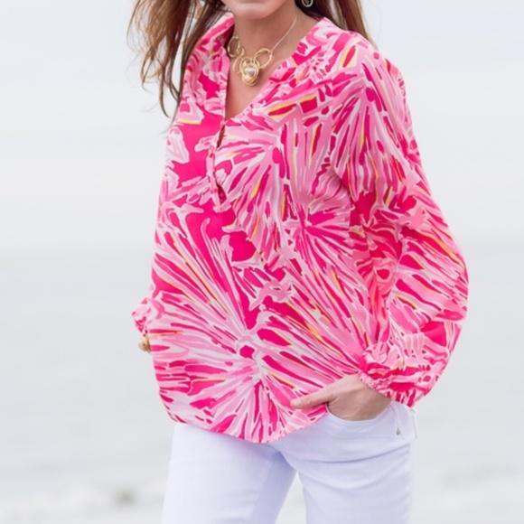 Lilly Pulitzer Tops - LILLY PULITZER PINK SILK ELSA BLOUSE